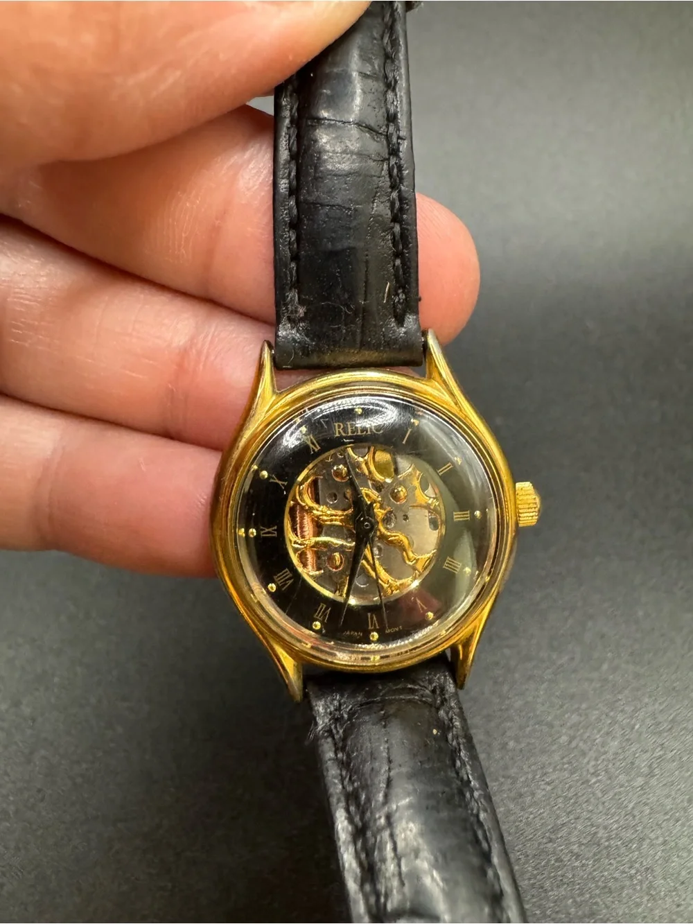 VTG Relic ZR-72100 Ladies Skeleton Watch New Battery 25MM 7” Black Leather Band